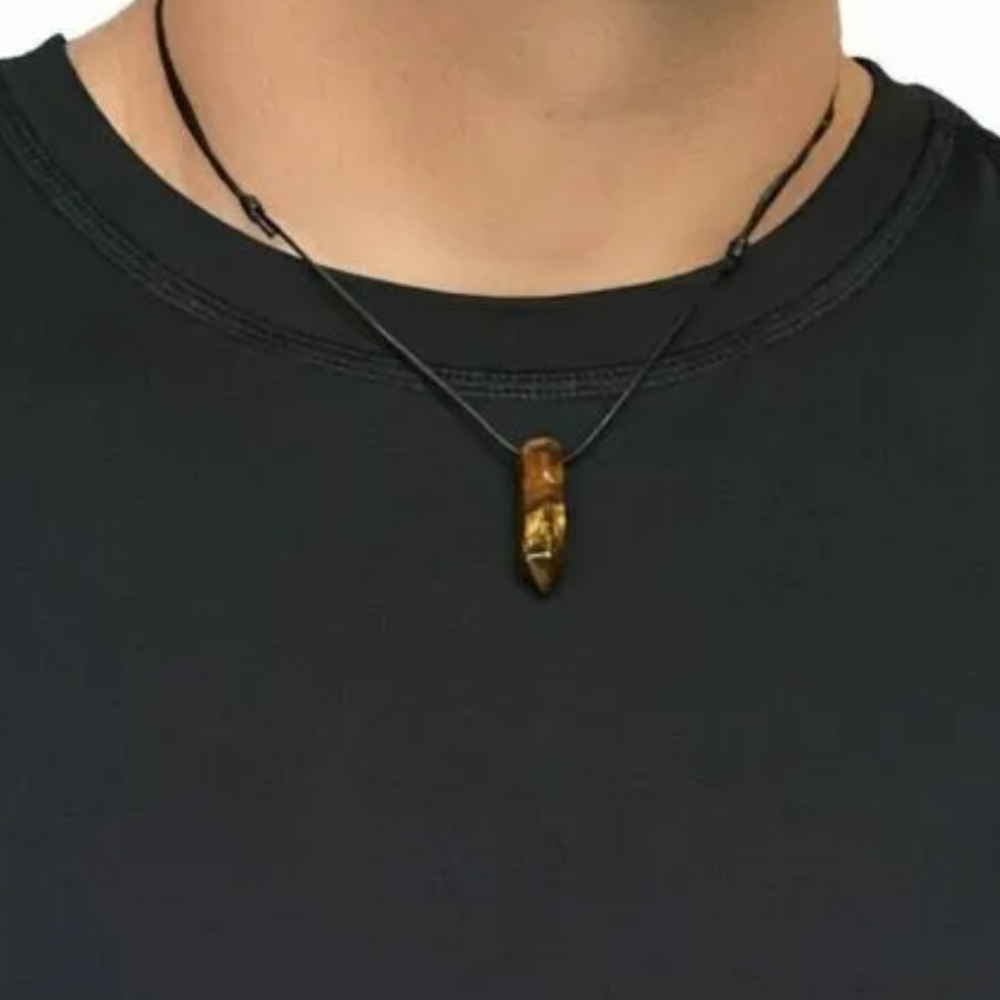 Unisex Tiger Eye Point adjustable  rope necklace Good Fortune Stone